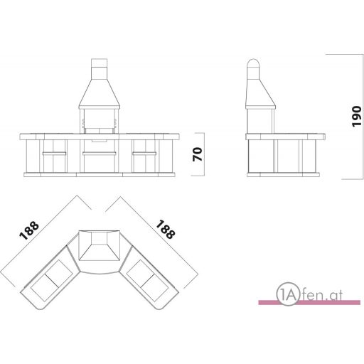 ATLANTIC Eck-Garten-Steingrillküche – mit Stahlkuppel