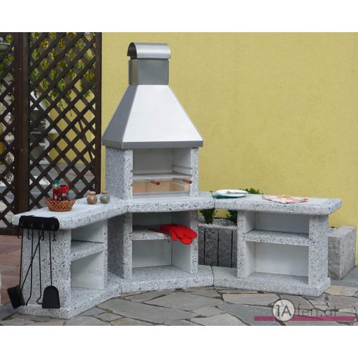 ATLANTIC Eck-Garten-Steingrillküche – mit rostfreier Kuppel
