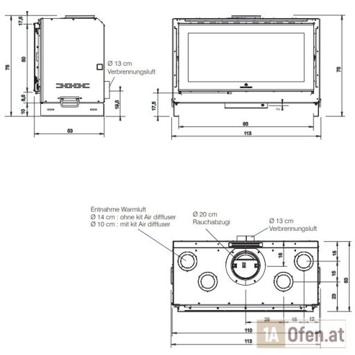 Edilkamin screen up 100 kamineinsatz mit untergestell