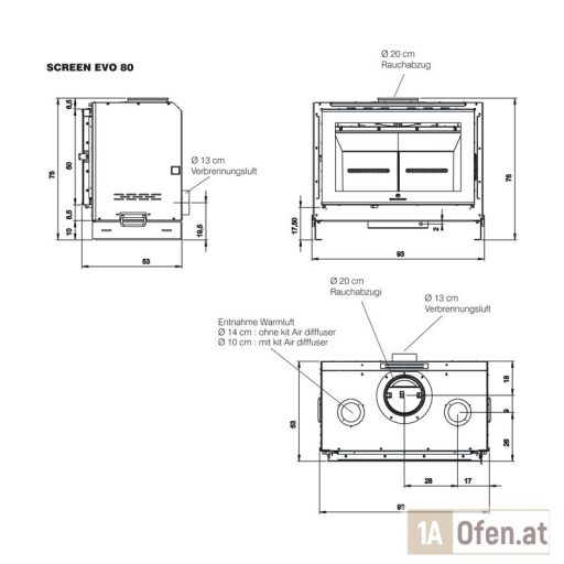 Edilkamin screen evo 100 kamineinsatz mit untergestell