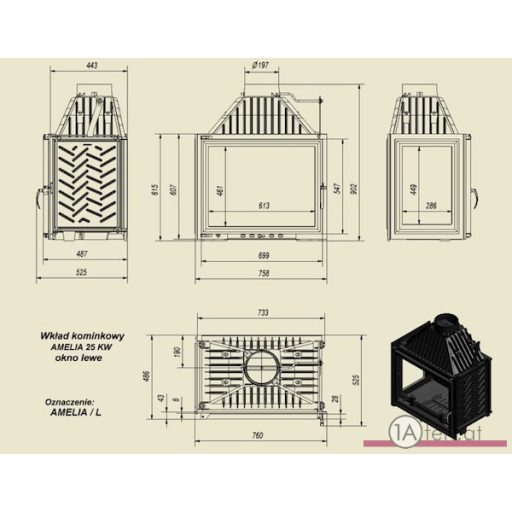 Kratki amelia kamineinsatz  mit linke seitenscheibe  / 21 kw 