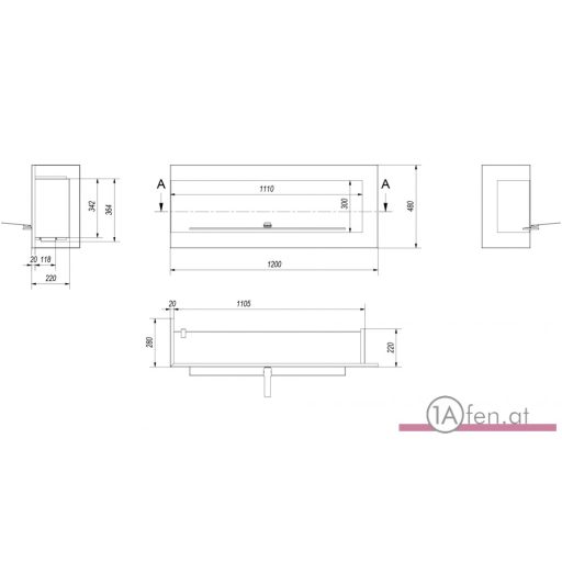 Deco ofen delta 1200 links / wand eck bioethanolkamin schwarz