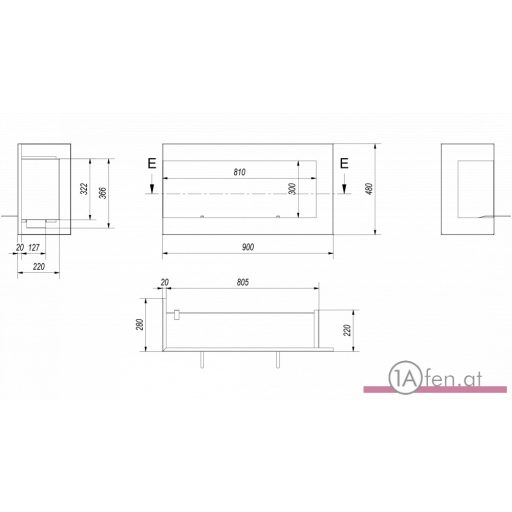 Deco ofen delta 900 links / wand eck bioethanolkamin schwarz