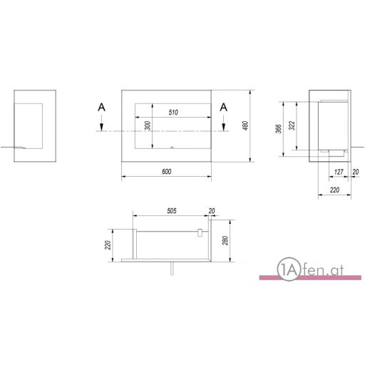 Deco ofen delta 600 rechts / wand eck bioethanolkamin schwarz