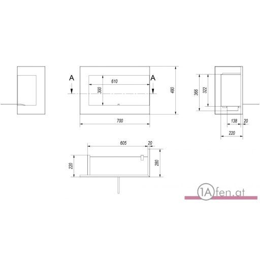Deco ofen delta 700 rechts / wand eck bioethanolkamin schwarz