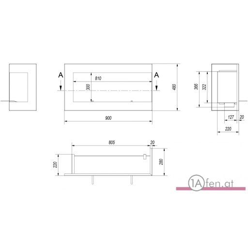 Deco ofen delta 900 rechts / wand eck bioethanolkamin schwarz