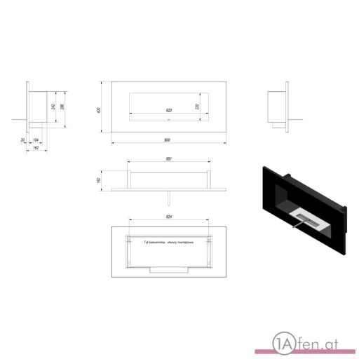 Deco ofen delta 2 / wand bioethanolkamin schwarz horizontal