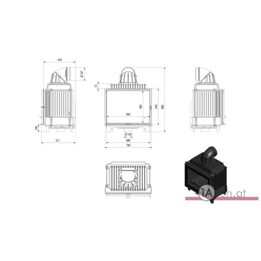Kratki KAMINEINSATZ GUSSEISEN FRANEK - 12 KW - Ø 200