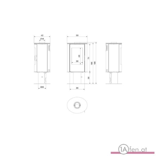 KAMINOFEN AUS STAHL SÄULENFUSS AB Ø 150 8 KW BLACK