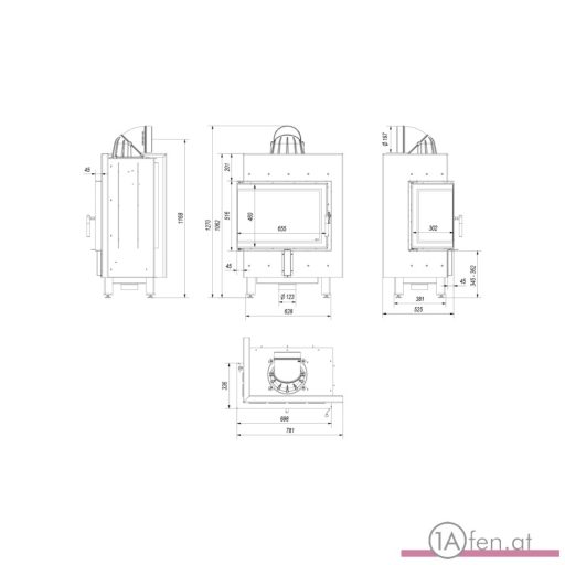 Kratki LUCY 12 - KAMINEINSATZ AUS STAHL - LINKS - 12 KW - Ø 200