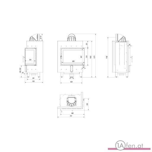 Kratki lucy 12  kamineinsatz mit rechte eckscheibe/ 12kw