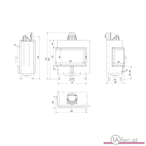 Kratki lucy 14  kamineinsatz mit linke eckscheibe/ 14kw