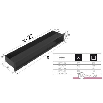 Lüftungsgitter modern (mit hinter seite) 9x40cm schwarz