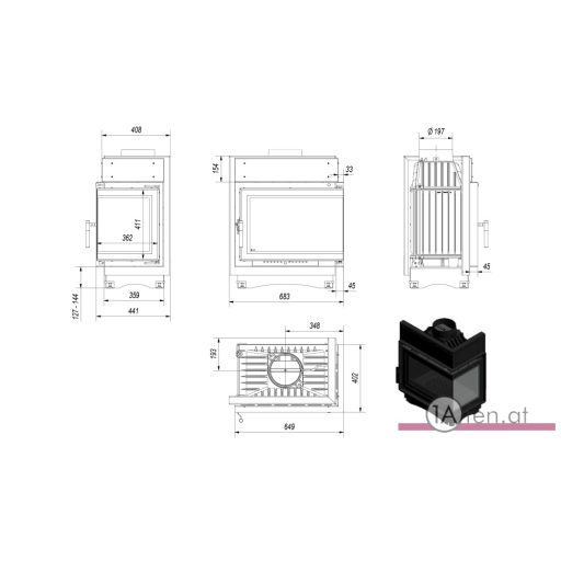 Kratki maja deco mit rechte eckscheibe kamineinsatz /8 kw