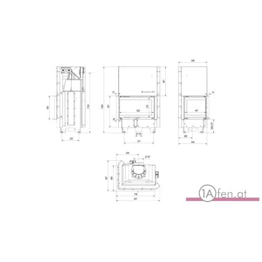 Kratki mbm 10  kamineinsatz mit linke eck-schiebetür aus gebogenes glas /10 kw