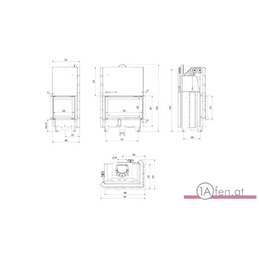 Kratki mbo 15  kamineinsatz mit rechte eck-schiebetür aus gebogenes glas  /15 kw