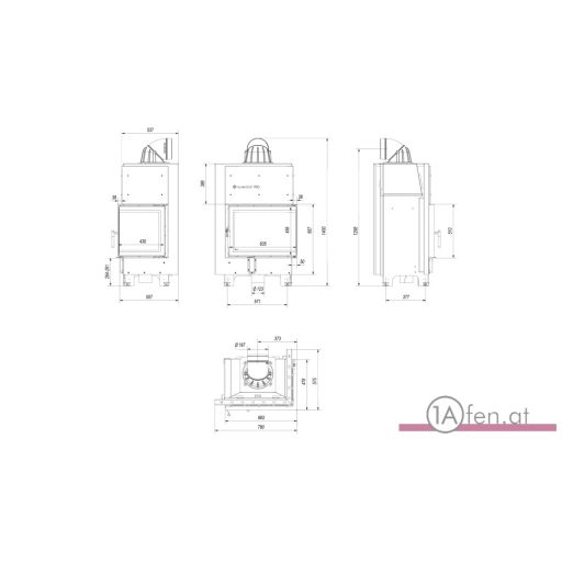 Kratki mbz 13  kamineinsatz mit gebogenes glas rechts /13 kw