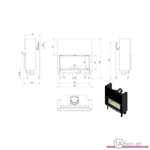 Kratki nadia 14 BLACK kamineinsatz mit schiebetür schwarz Verkleidung /14 kw