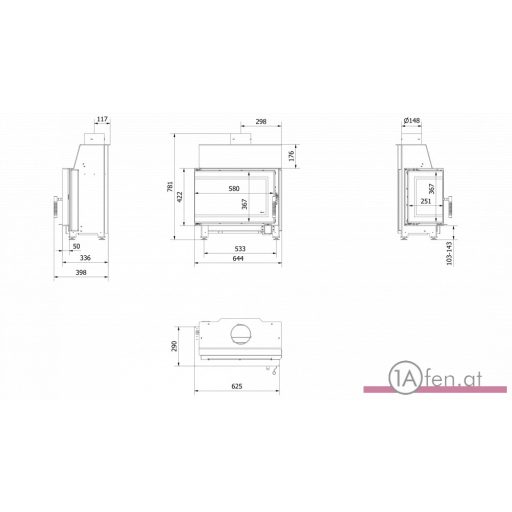 Kratki simple s  kamineinsatz mit rechte eckscheibe/ 6kw