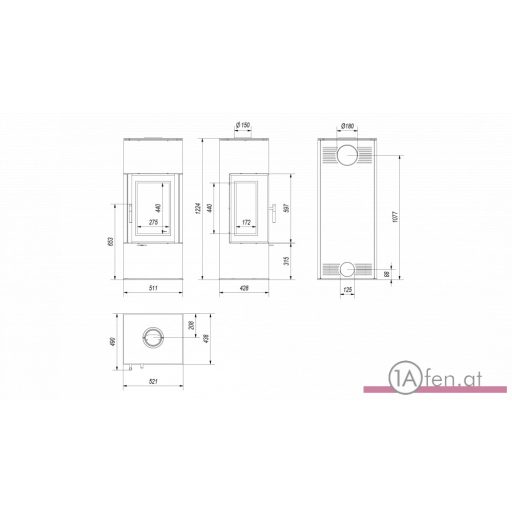 Kaminofen Kratki THOR VIEW , mit schwarzen Brennraum - 8 kw - 3-scheiben