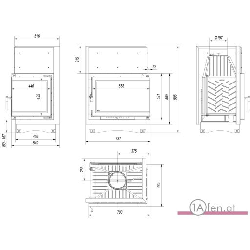 Kratki zuzia eco-deco kamineinsatz mit rechte eckscheibe /12 kw 