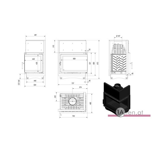Kratki zuzia deco kamineinsatz  mit rechte eckscheibe  /16 kw 